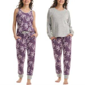 NWOT Live Love Lounge Women's 3 Piece Pajama Set Purple/Gray Flower Print Medium